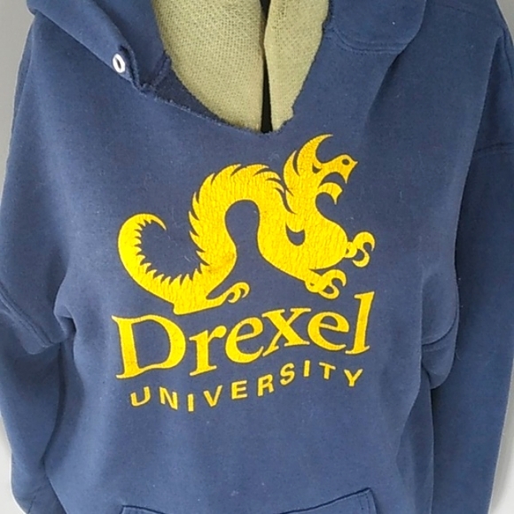 VTG 90S DREXEL UNIVERSITY GRUNGE/DESTROYED HOODIE MENS L. - Picture 2 of 9